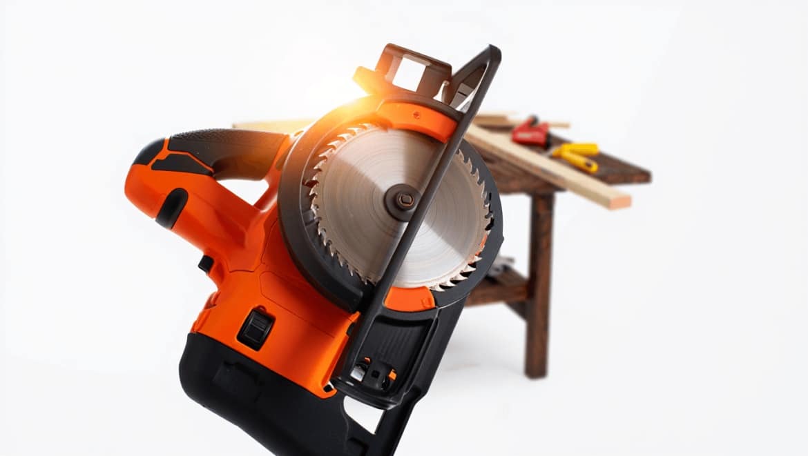Un homme en train de couper une planche de bois avec une scie circulaire