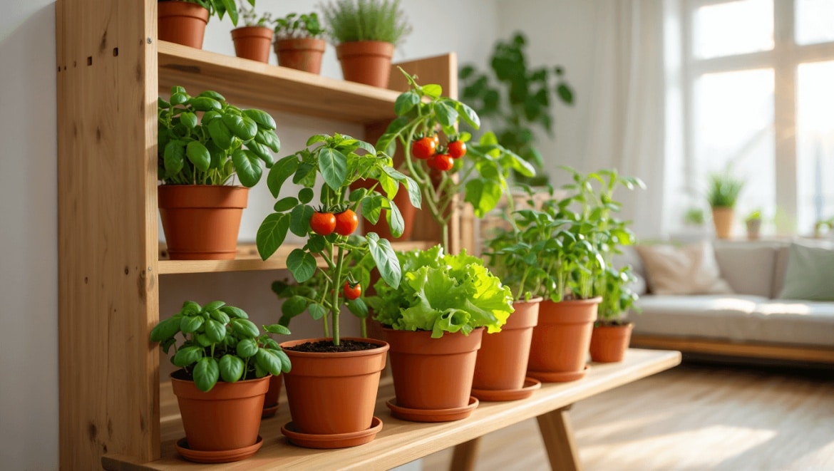 Tomato plants grown indoors.