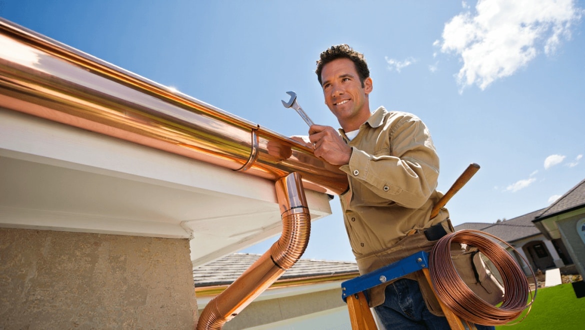 Traditional brick house with new copper gutters and flashing