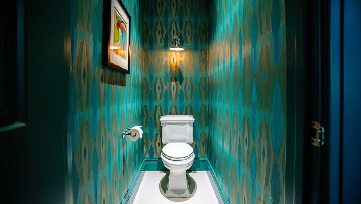 Wallpaper + Lighting Pairings We Love for Small Space Water Closets