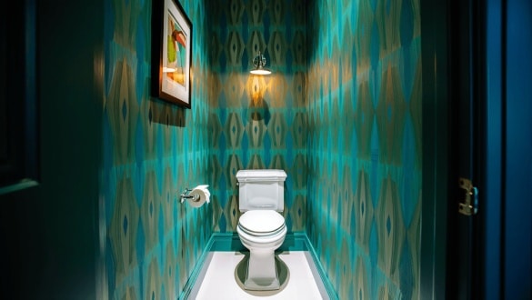 Wallpaper + Lighting Pairings We Love for Small Space Water Closets