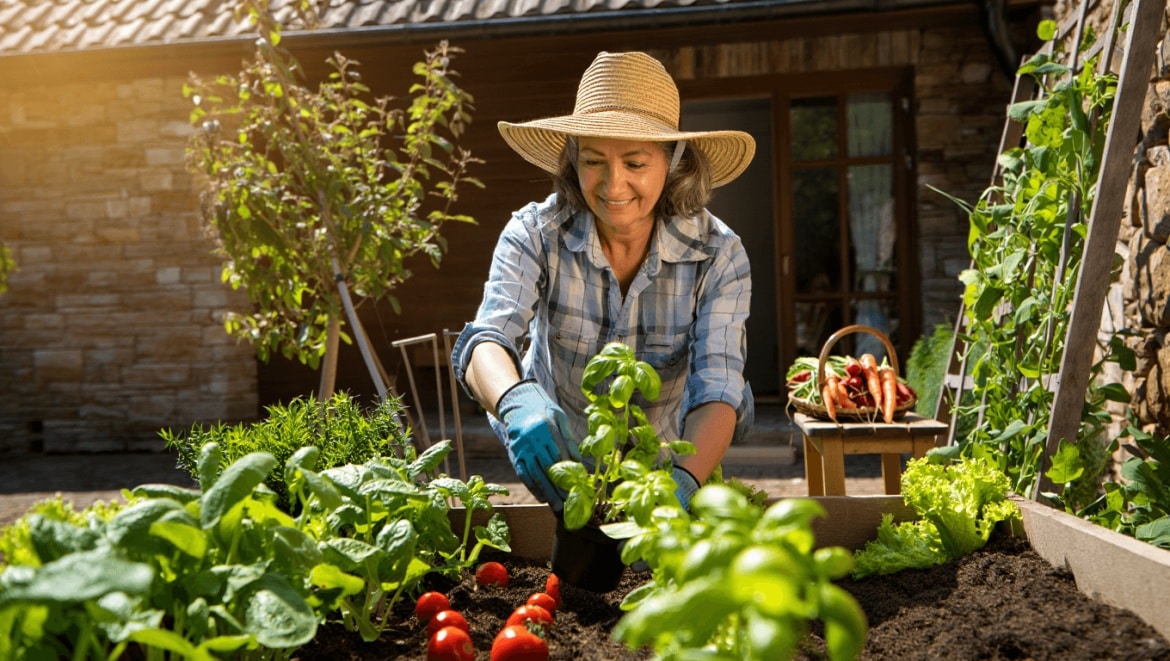 Backyard Garden: attractive garden beds surrounded by fence