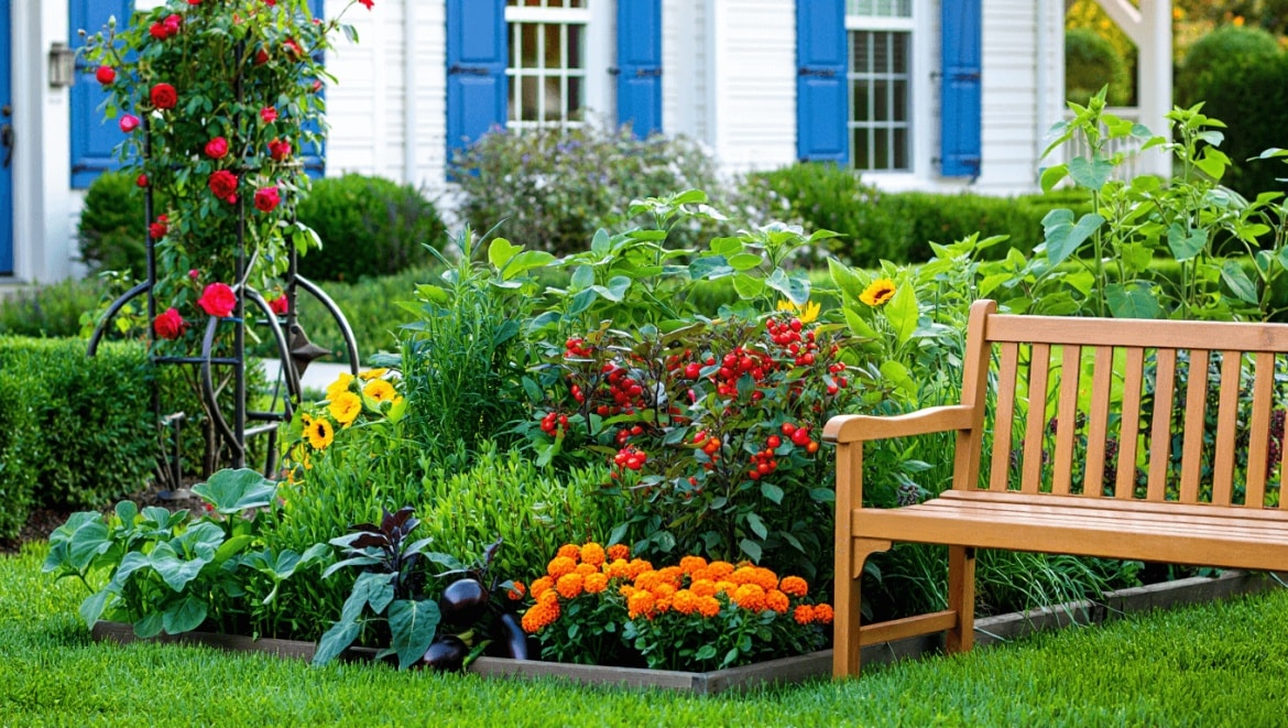 Front Yard Garden: Swiss chard marigold border