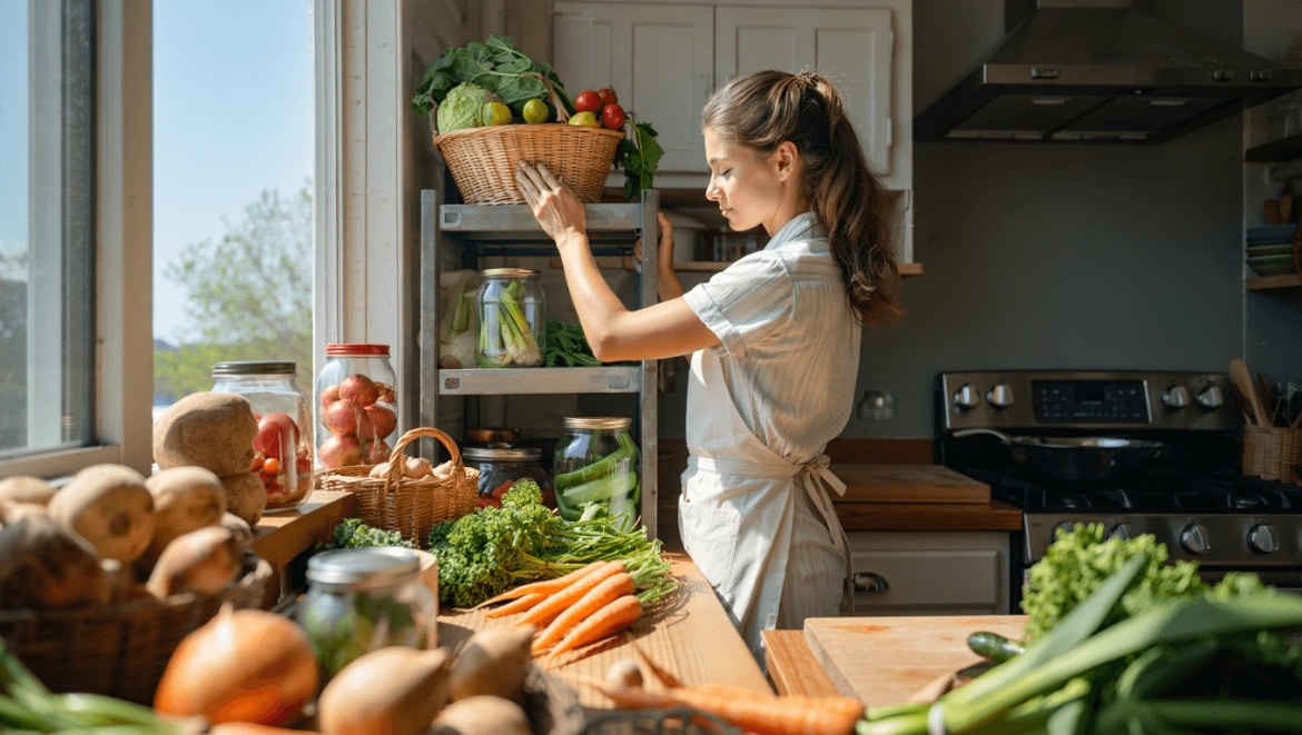 Store Veggies: Red Onions and Butternut in Basket