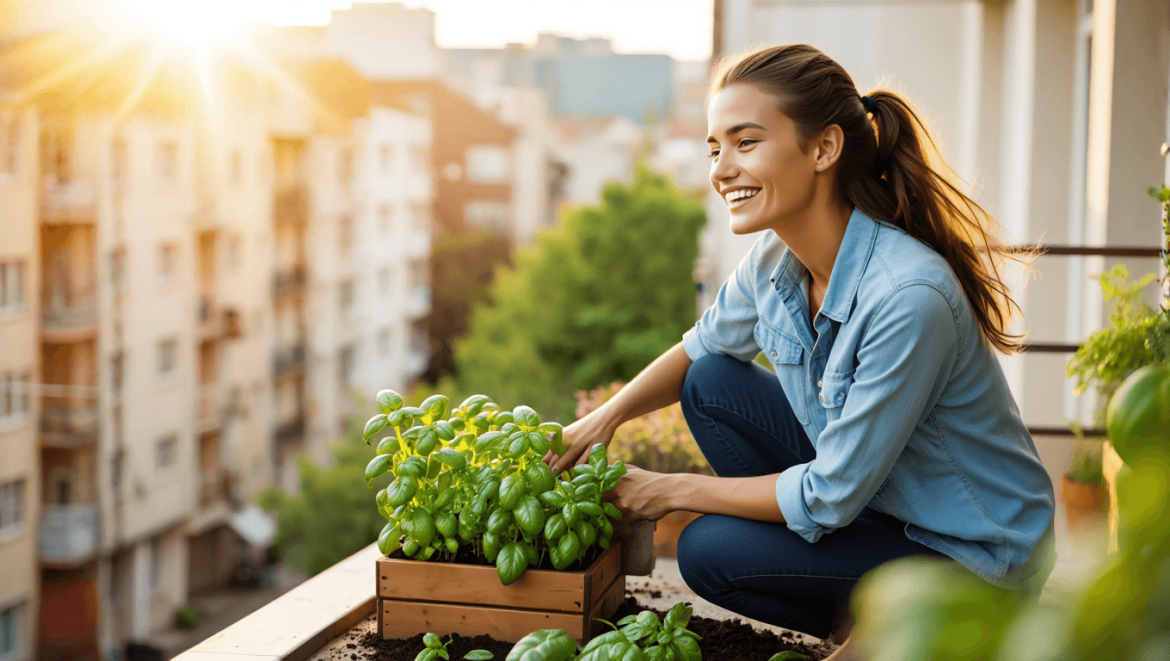 Herb gardening: Herbs in containers on patio